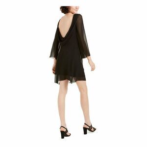 12 SHO Womens OPEN BACK Black Embellished Sheer Sleeves Shift Dress CHIFFON Sexy